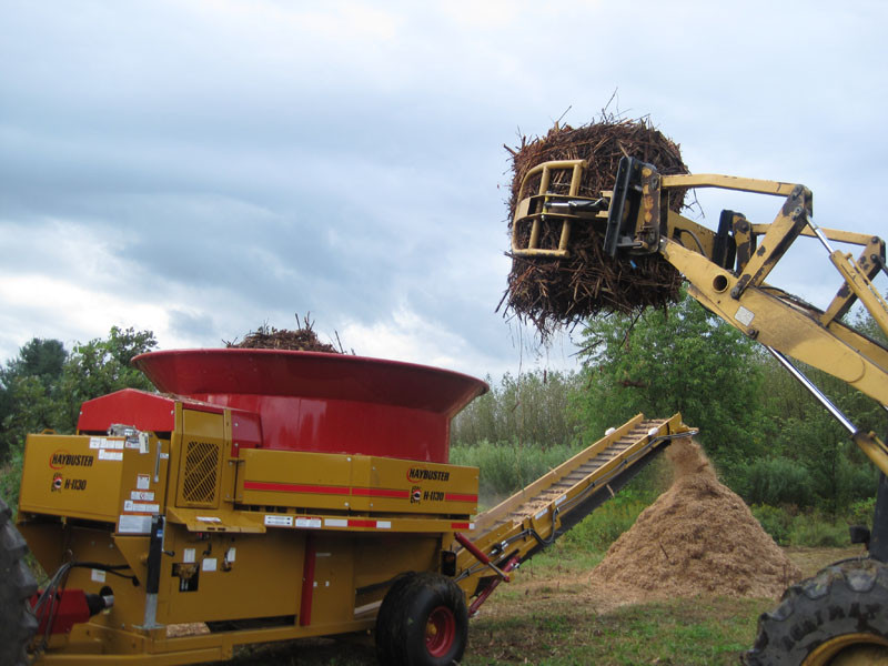 Willow bales mulched with a tub grinder